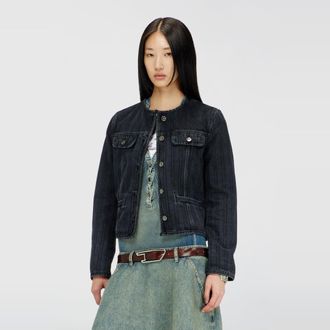 Diesel Collarless jacket in pinstripe denim - Denim Jackets - Woman - Black