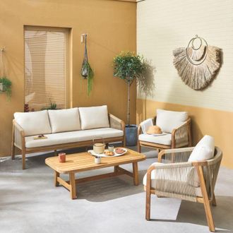 Sweeek Salotto da giardino in legno e corda, 5 posti