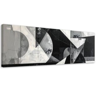 Feeby Cuadro En Lienzo, Composici&oacute;n Abstracta En Blanco Y Negro, 150x50