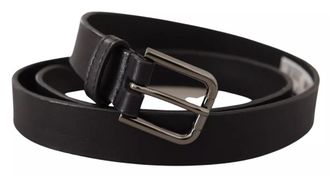 Dolce & Gabbana Black Calf Leather Classic Metal Logo Buckle Mens Belt
