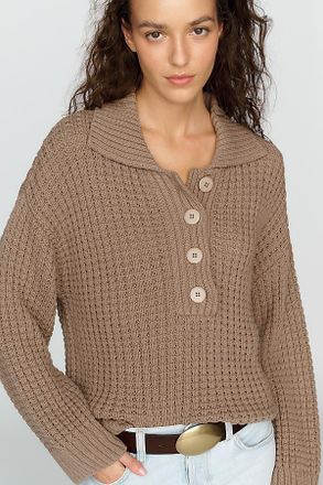 Pilcro Cotton Blend Waffle Knit Henley Sweater