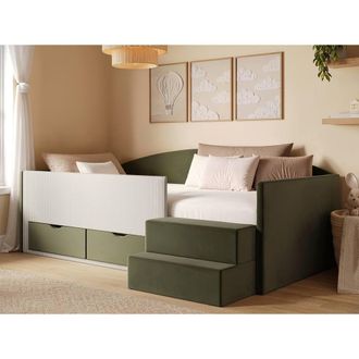 Flair Elisa Velvet Storage Low Sleeper Bed with Beige Cord in Green | Size: Single