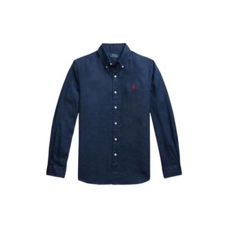 Polo Ralph Lauren Custom Fit Linnen Overhemd - Heren - Casual Overhemden - Blauw - L - Linnen - Overhemden