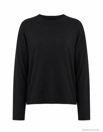 Aragona Black Round-Neck Cotton Knit Top