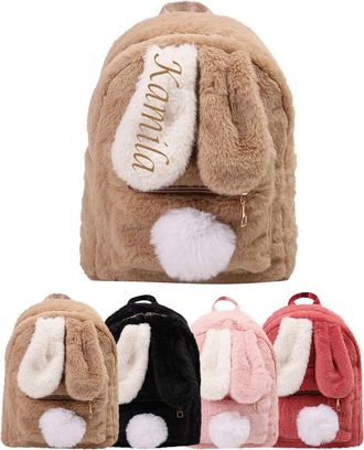 Generic Personalized Plush Rabbit Backpack, Kawaii School Bag with Custom Embroidered Name, Kids Shoulder Handbag for Girls and Boys, DIY Birthday Christmas G