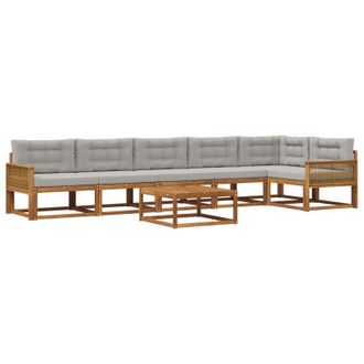 vidaXL Conjunto De Sof&aacute;s De Exterior 7 Pcs Natural Y Gris Claro Vidaxl