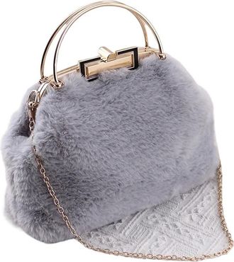Generic Womens Plush Bags Handbag Womens Shoulder Crossbody Chain Bag(Gray)
