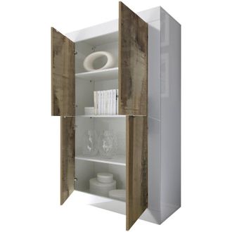 Dmora Credenza Sampeyre, Madia 3 Ripiani, 4 Ante Made in Italy, 4 Vani, 101.4x42x161.2h cm Bianco Lucido