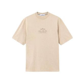 Stone Island T-shirt met korte mouwen en Stone print - Heren - T-shirts - Beige - XL - Katoen - Tops
