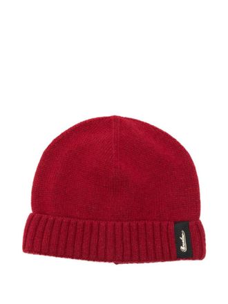 Borsalino Red Textured Logo Beanie Hat