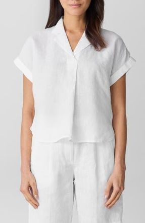 Eileen Fisher Notched Collar Organic Linen Top in White at Nordstrom Rack, Size X-Large