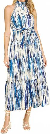 Pinch Design Print Halter Neck Maxi Dress In Blue Multi