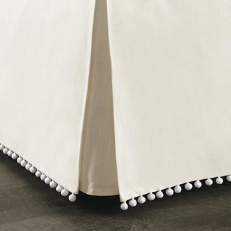 Ballard Designs Audree Pom Pom Bedskirt - Ivory, Queen - Ballard Designs
