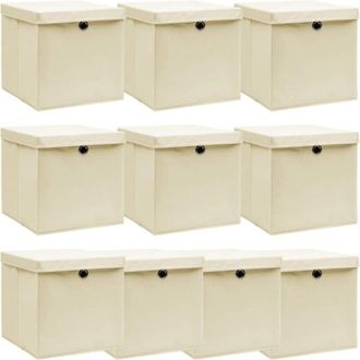 vidaXL Cajas De Almacenaje Con Tapas 10 Uds Tela Crema 32x32x32 Cm Vidaxl
