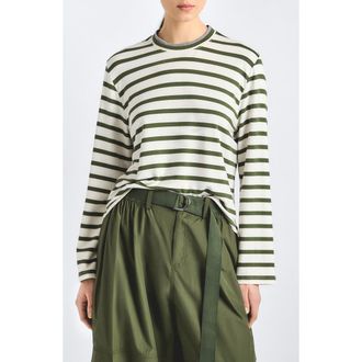 Derek Lam Myrtha Stripe Jersey Top in White/Fatigue Stripe at Nordstrom, Size X-Small