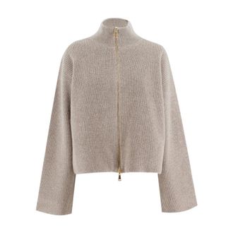 Fabiana Filippi Truien & Vesten, Dames, Beige, S, Wol, Omkeerbaar Cardigan met Rits