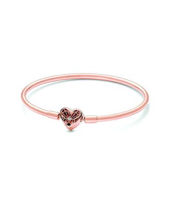Pandora Moments 14K Rose Gold Plated Cz Heart & Butterfly Bangle Bracelet