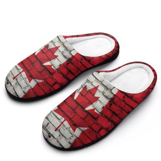 Generic Canadian Flag Paint On The Wall Womens Slippers Warm House Slippers Indoor House Shoes with Anti-Skid Rubber Sole