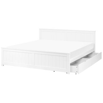 Beliani Cama Con 2 Cajones De Madera De Pino Mdf Minimalista Escandinavo 180 X 200 Cm Blanco Sabran
