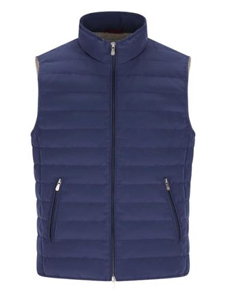 Brunello Cucinelli Gilet trapuntato a collo alto - Blu