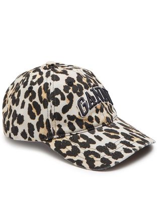Ganni Logo-embroidered Leopard-print Canvas cap - One Size