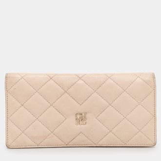Carolina Herrera Cream Leather Continental Bifold Wallet
