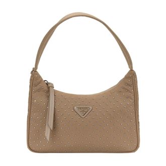 Prada Re-Edition Mini Crystal Shoulder Bag - female - Prada - Shoulder Bags - Beige - ONE SIZE - Bags