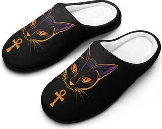 Generic Egyptian Cat Cotton Womens Slip-on Slippers Winter Warm House Shoes with Rubber Sole for Home Office Hotel