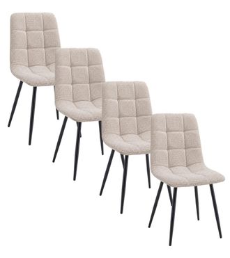 Home Heavenly Pack de 4 sillas de comedor en tela beige claro y patas metal negro