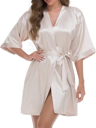 Generic Cotton Sleep Shirts for Women Womens Short Kimono Robe Silky Satin Bathrobe Bride Bridesmaids Getting Ready Sleepwear Soft Nightgown Flannel Womens Ni