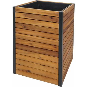Hhg Hhg - Nunca Usado] Jardinera 581, Jardinera Elevada, Madera De Acacia Para Exterior Aluminio Certificado Mvg, 60x42x42cm Marr&oacute;n