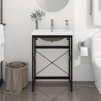 Berkfield Home Bathroom Washbasin Frame with Built-in Basin Black Iron