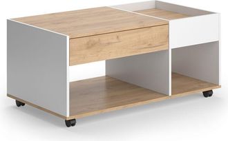 Vicco Mesa de centro Maik, Oro potencia roble/blanco, 110 x 60 cm con cajón, Vicco