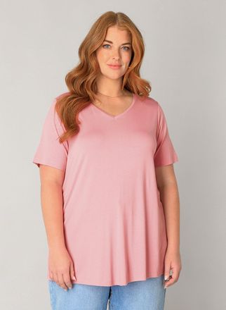 Base Level Curvy T-Shirt BASE LEVEL CURVY Alba, Damen, Gr. 54/56, soft pink, Single Jersey, Obermaterial: 94% Viskose, 6% Elasthan, figurumspielend h&uuml;ftlang, V-Ausschn