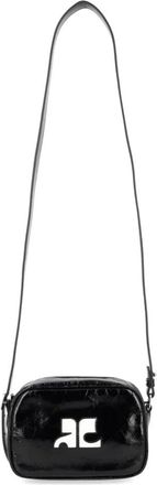 Courr&egrave;ges Iconische Patent Leren Schoudertas met Logo - Dames - Schoudertassen - Zwart - ONE Size - Leer - Tassen