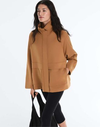 Oysho Giacca lunga marrone effetto neoprene