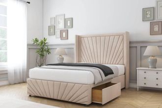 Comfort Beds Sunrise Naples Divan Base 2 Drawers - 54 Wingback-Footboard in Light Sand | Size: Small Double