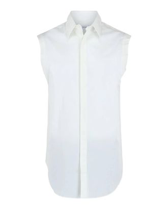 Ferragamo Mens Raw Cut Sleeveless Tuxedo Shirt In White