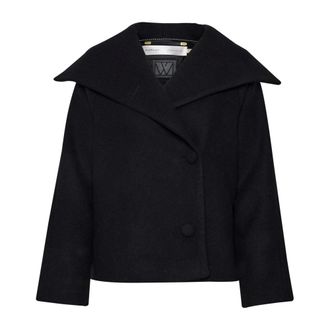 Inwear Double-Breasted Coats, female, Black, L, Classic Short Black Coat with Wide Collar