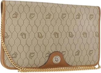Dior Pre-owned Clutches, female, Beige, Size: ONE SIZE Pre-owned Vintage Honeycomb chain