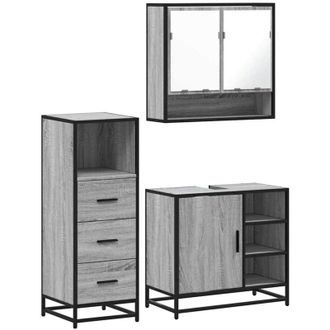 vidaXL Set De Muebles De Ba&ntilde;o 3 Pzas Madera Contrachapada Gris Sonoma Vidaxl