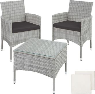 TecTake Conjunto de ratán para 2 personas con 2 juegos de fundas, gris claro