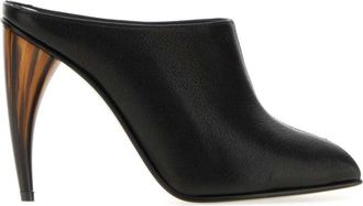Alexander McQueen Black Solid Leather Mules