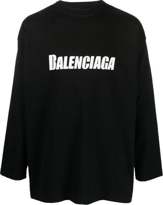 Balenciaga logo-print long-sleeved T-shirt - men - Spandex/Elastane - 3 - Black