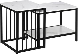 HOMCOM Modern Coffee Table Set of Two w/ Steel Frame Marble-Effect White - Black | TJ Hughes