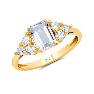 MAX + STONE 10k Yellow or White Gold Gemstone Emerald Cut Birthstone Anniversary Ring
