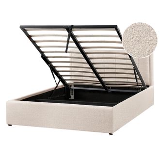 Beliani Cama Con Almacenaje Elevable Tapizada De Boucl&eacute; Beige 140 X 200 Cm Montlaur
