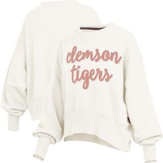 Pressbox Womens Pressbox Cream Clemson Tigers Chelsea Oversized Pullover Sweatshirt at Nordstrom, Size Xx-Large