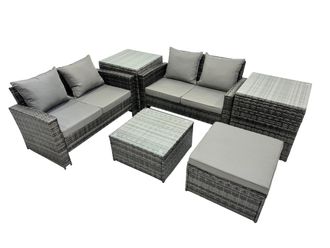 Fimous Lounge Double Seat Sofa Coffee Table Set with 2 Side Tables Big Stool in Dark Grey