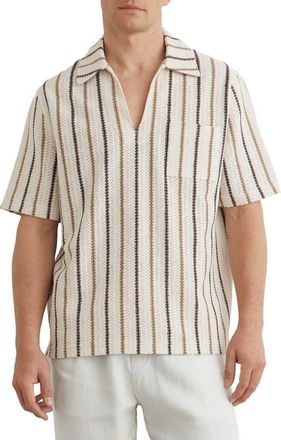 Reiss Chatham Stripe Johnny Collar Polo in Ecru at Nordstrom, Size Xx-Large